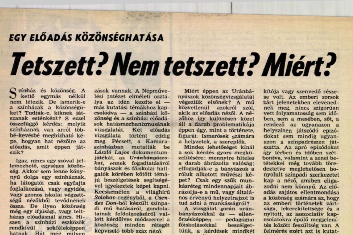 Hogyan hat a nézőre az előadás? - Színházi közönséghatás vizsgálata